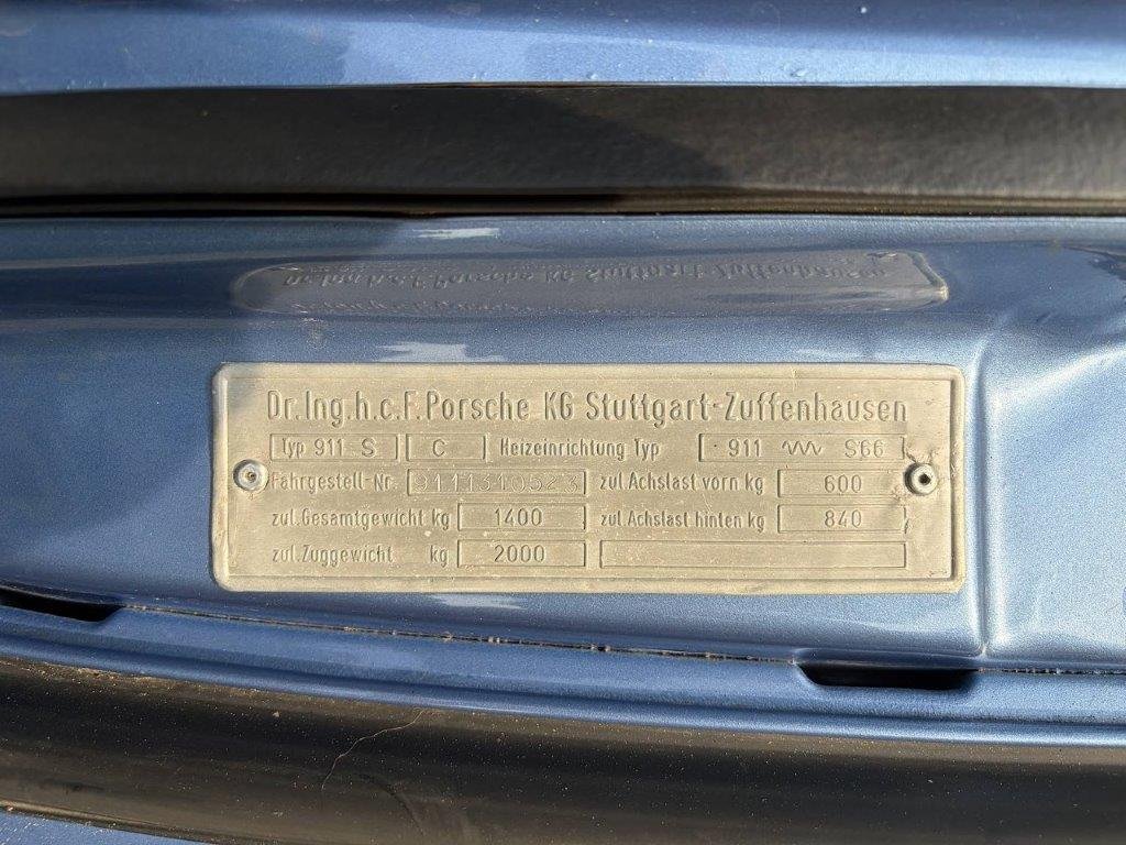 Porsche 911 S Typenschild Dr. Ing. h.c. F. Porsche KG Stuttgart-Zuffenhausen